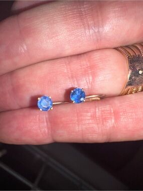 14k White Gold Vintage Blue Sapphire Drop Earrings Marked